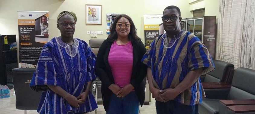 L - R: The Northern Regional Director of Education (Alhassan Alidu Junior), NanayaaTobore (Asst. Centre Coordinator - School Programmes, I.C.P.D), Paul Agyei Gyang (Northern Regional Director, EOCO)